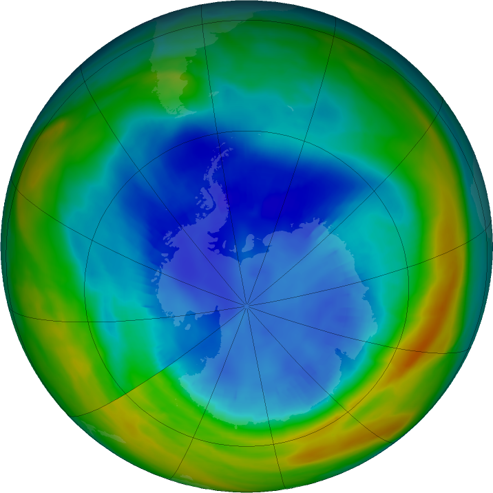 Antarctic ozone map for 26 August 2019